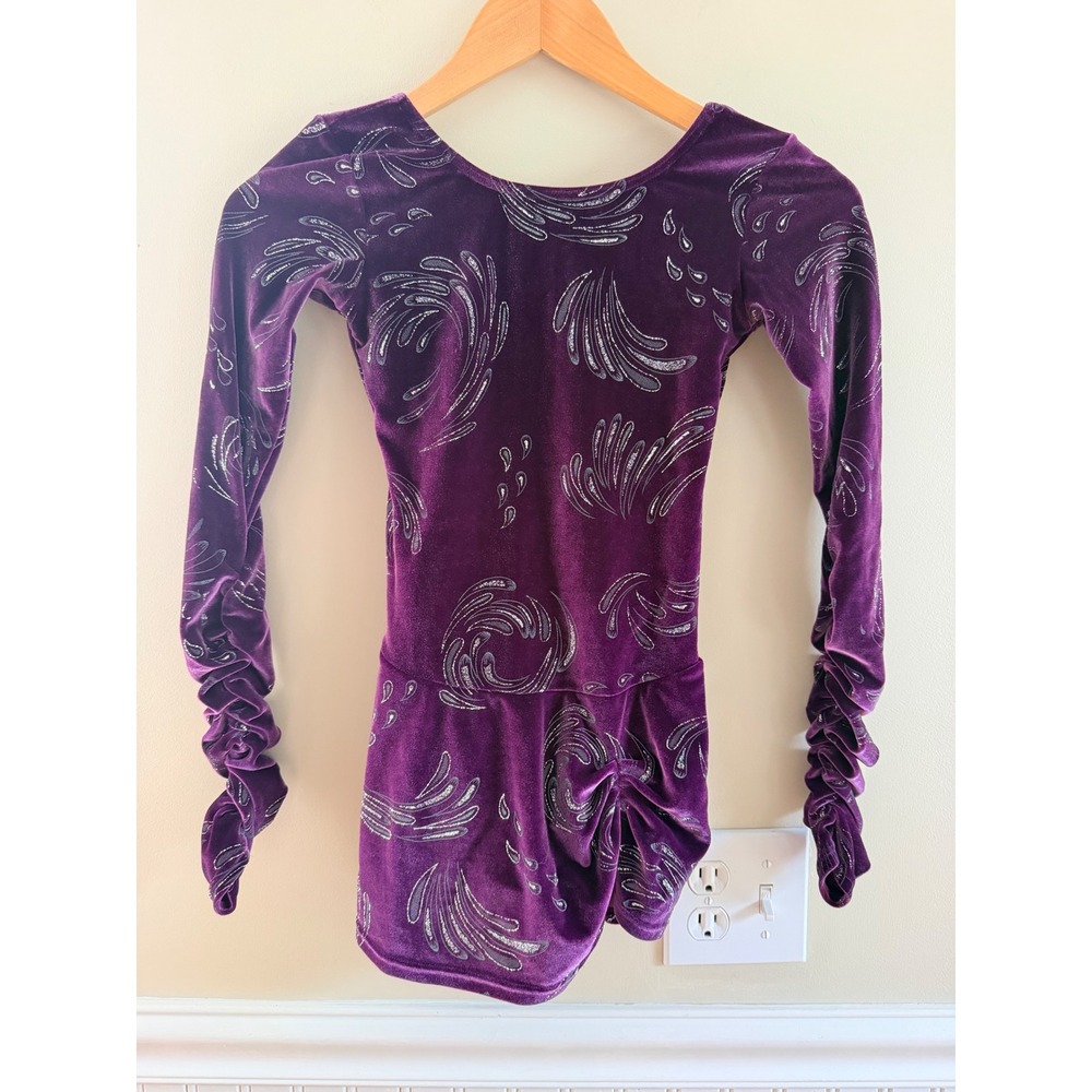 Mondor Purple Velvet Glitter Figure Skating Dress Girls 10-12